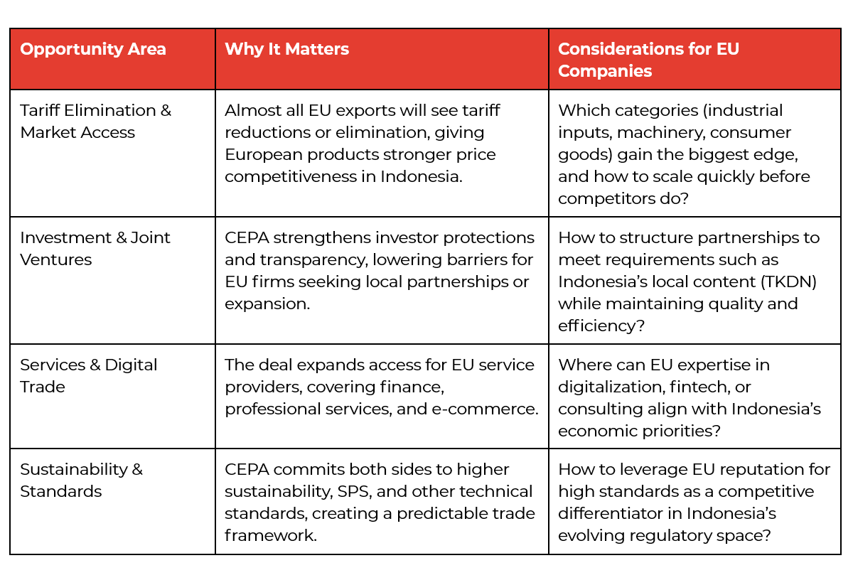 Table showing Opportunities for EU Companies under IEU-CEPA