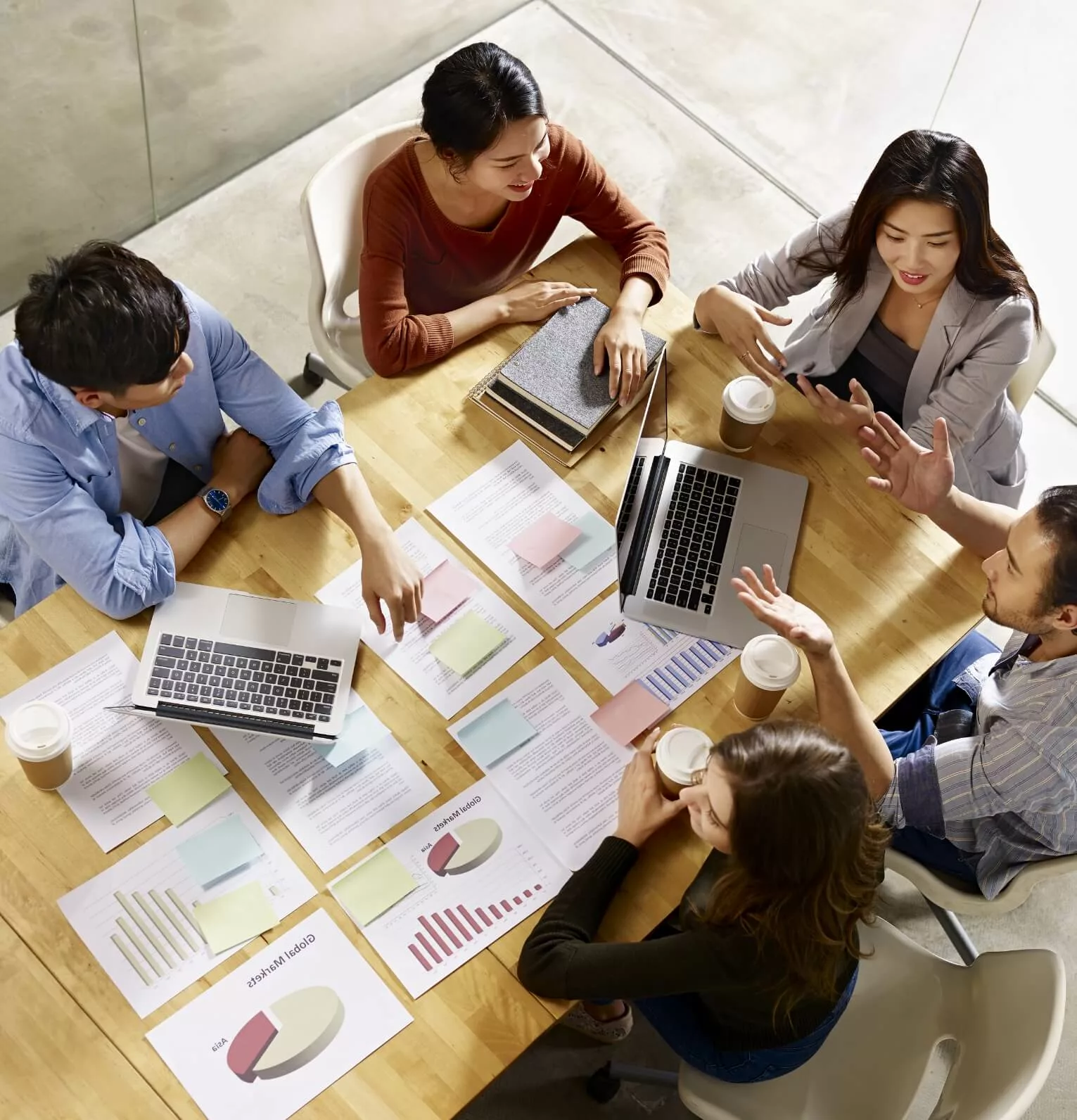 Aerial view of a business planning meeting